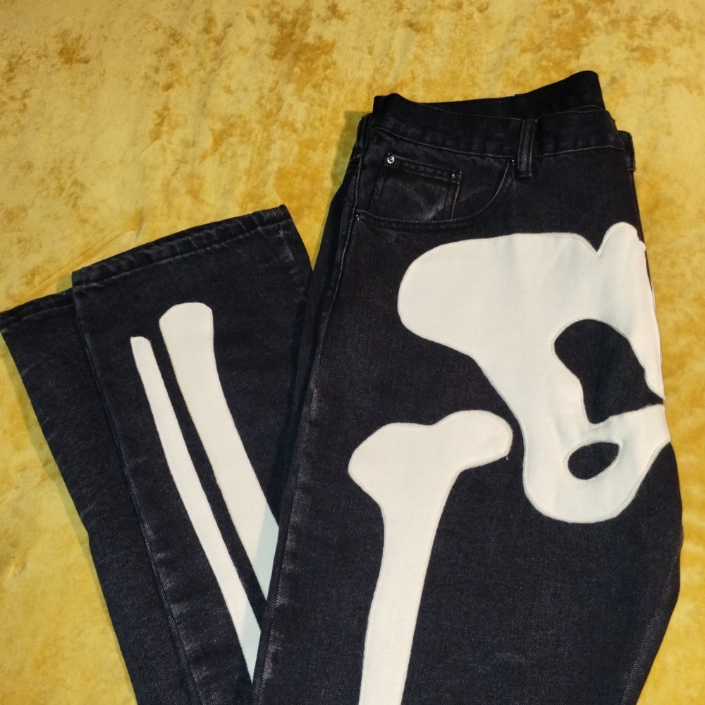 Mnml Men’s 40 x 35 Skeleton Bones Denim Jeans Straight Black